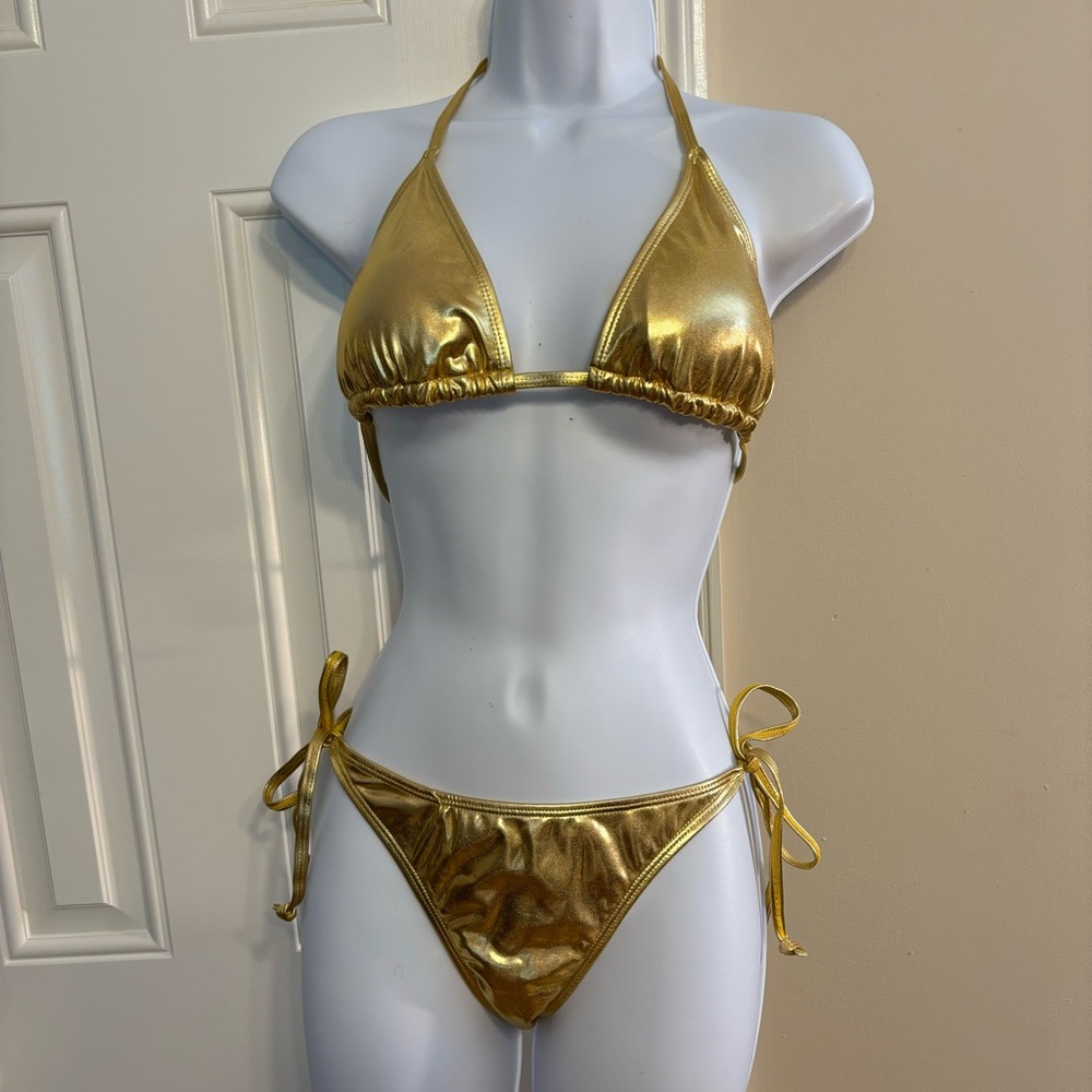 NWOT SHEIN Gold Lsme String Bikini Set L